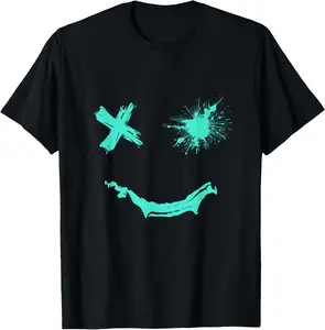 100% Cotton Light Teal Aqua Smile Grunge Face Light Teal Aqua Color T-Shirt