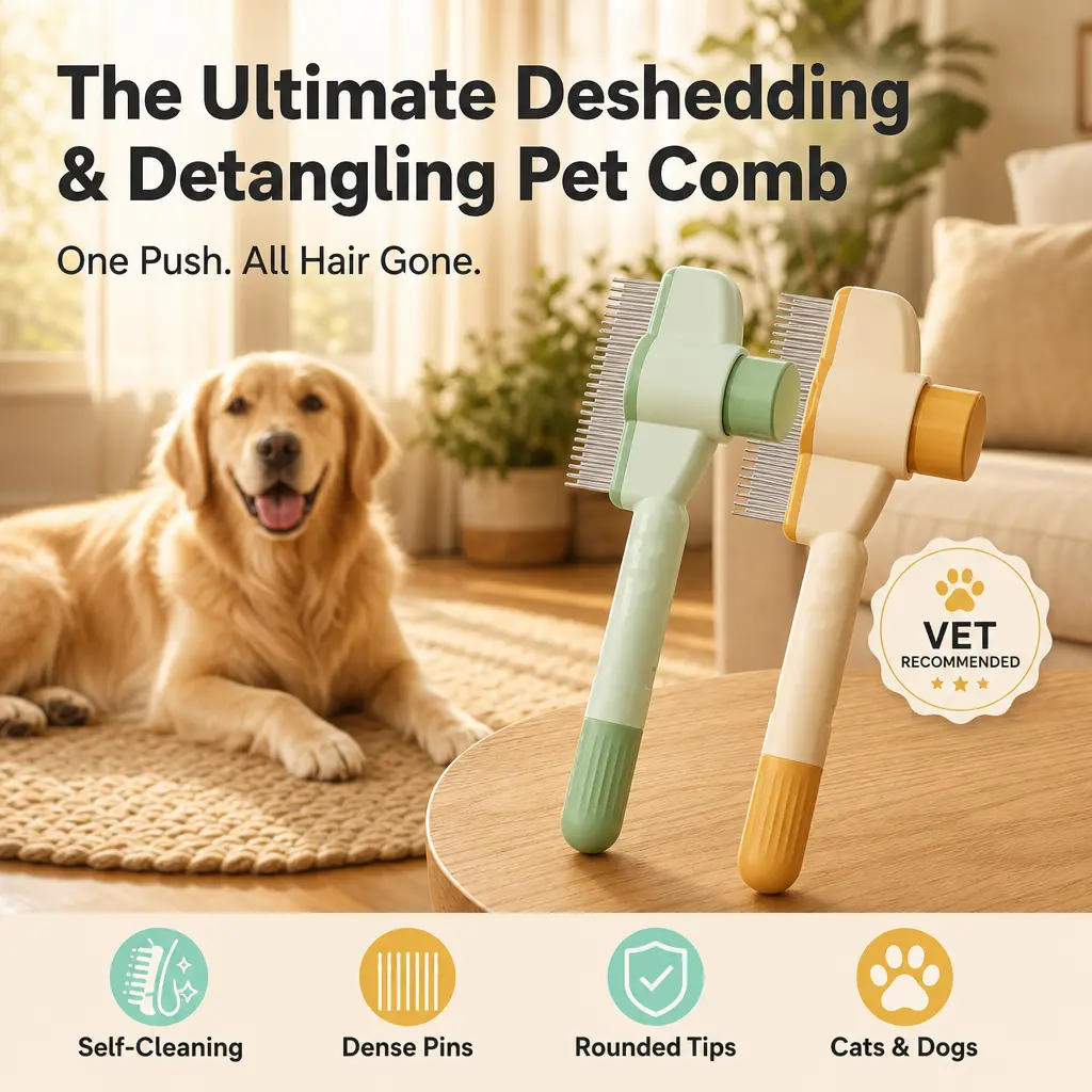 Pet Grooming Comb with One-Click Hair Removal for Dogs & Cats