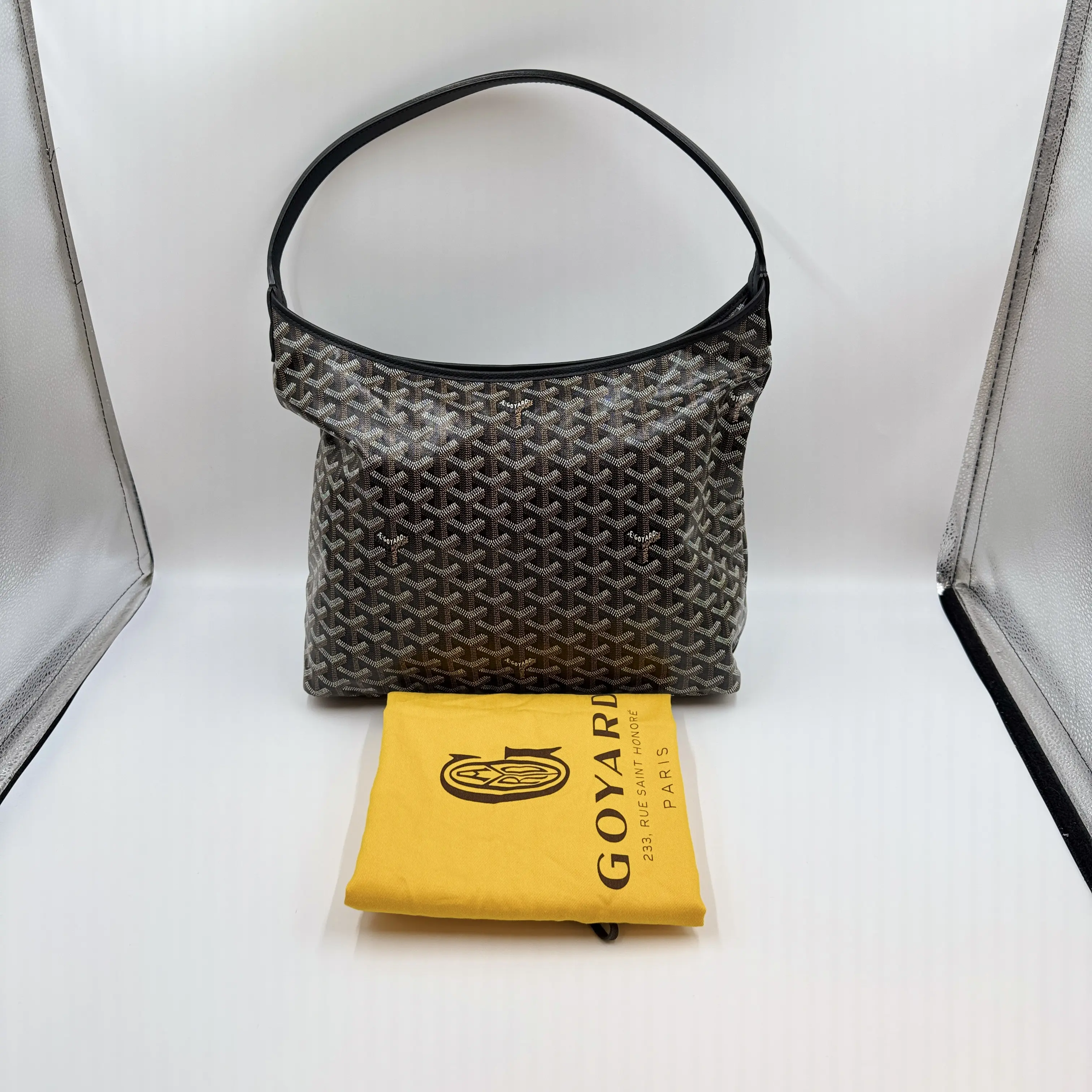 Pre-owned Goyard Coated Canvas Shoulder Bags Goyardine Boheme Hobo Black