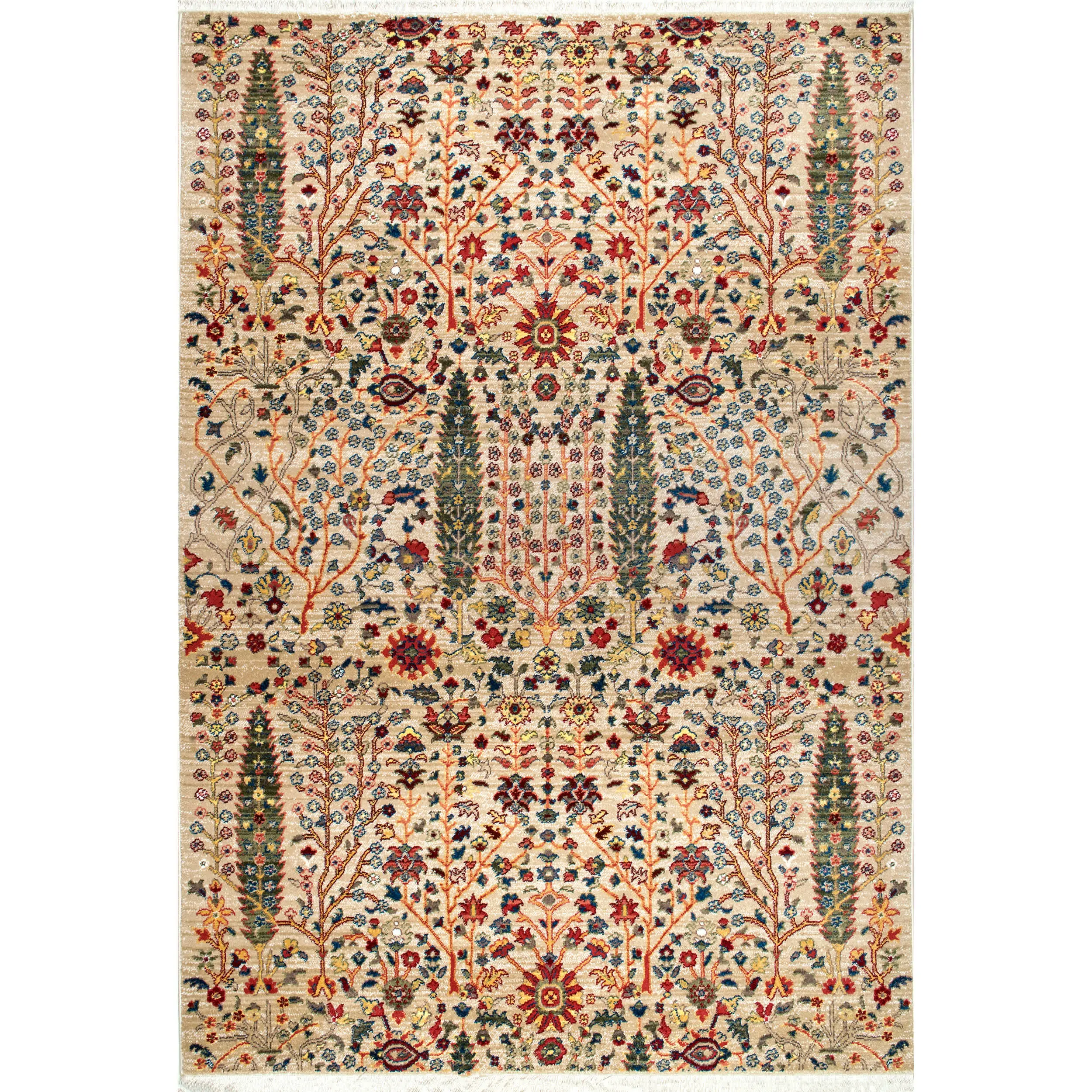 Dasilva Tribal Fringe Floral Indoor Area Rug - Boho Home Decor, Artistic Decorative Rug for Living Room, Bedroom, Boho Area Rugs