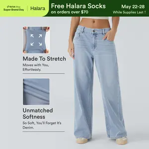 【Creator’s Pick】Halara Flex Low Rise Zipper Pockets Washed Baggy Wide Leg Casual Jeans