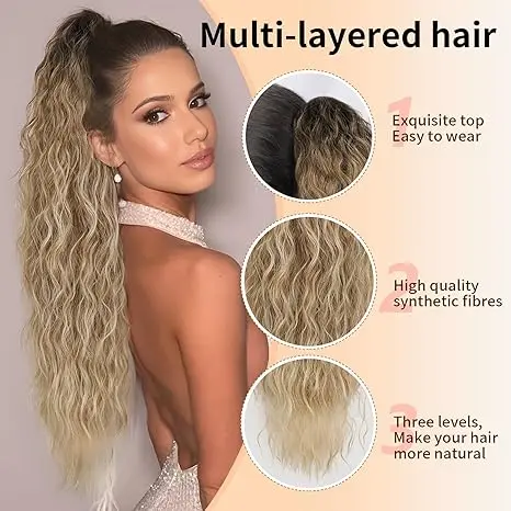 【Flash Sale】HMD Claw Long Wavy Ponytail Extension Black Brown 18/22/26/30" Curly Pony Tail Clip in Hair Extensions for Women fluffy Natural Looking Synthetic Hairpiece for Daily Use 【Flash Sale】HMD Claw Long Wavy Ponytail Extension Black Brown 18/22/26/30" Curly Pony Tail Clip in Hair Extensions for Women fluffy Natural Looking Synthetic Hairpiece for Daily Use