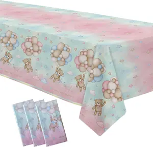 Bear Gender Reveal Decorations Tablecloth for He Or She - Disposable Bear Boy Or Girl Gender Reveal Supplies Tablecover - 3 Pack (54in x 108in)