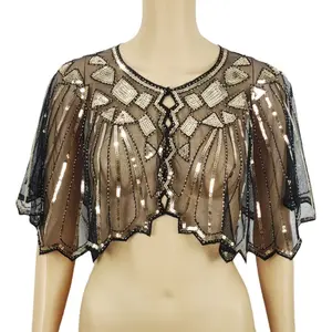 Chic Sequin Bridal Shrug Lace Wedding Jacket for Women Elegant Bolero Shawl Wrap Cover Up for Bride Party Evening Dress