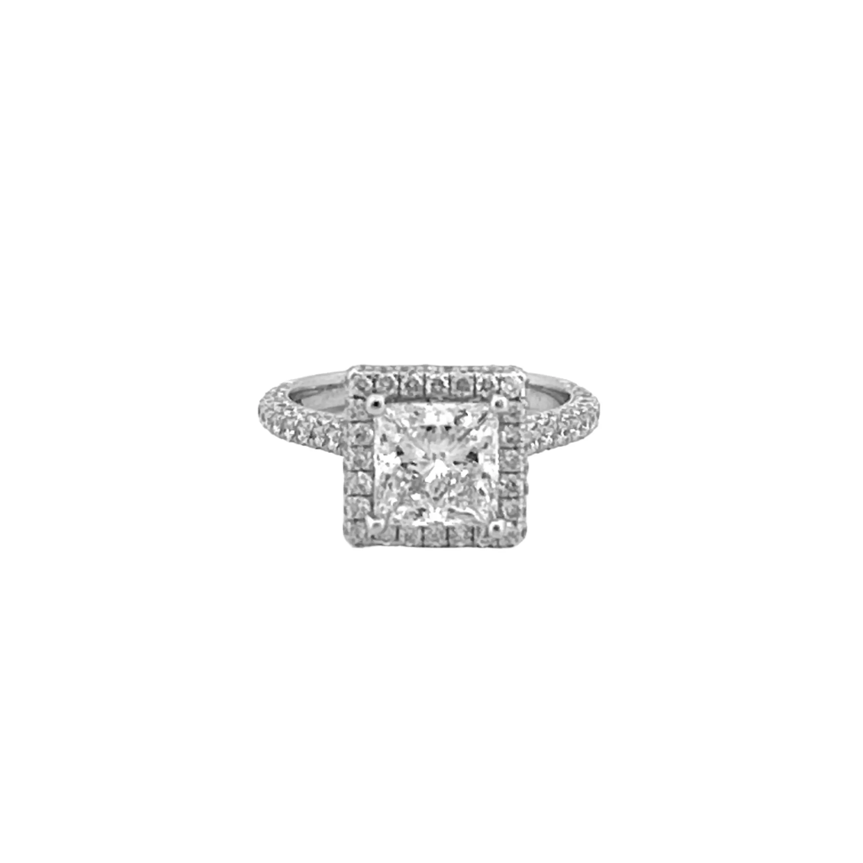 14K Gold 1.50 Carat Lab Grown Princess Two Initial 3D Cathedral Halo Engagement Ring