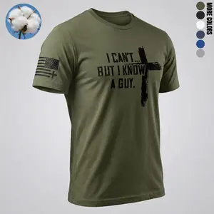 Mens 100% Cotton Christian T Shirt I Can't But I Know A Guy Cross Graphic Tee Summer Premium Cotton Faith Gift for Men Menswear Top Tshirt Tshirt Crew Neck Crew Neck