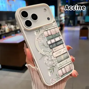 Magnetic Phone Case Compatible with iPhone 17 Pro Max 16 Plus 15 14 13 12 11 Air E Floral Book Stack Clear Acrylic Back Drop Protection Pocket-Friendly Cellphone Cover Gift