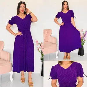 Elegant Purple Polka Dot Maxi Dress Perfect for Church or Special Occasions with Ruffle Sleeves and V-Neckline