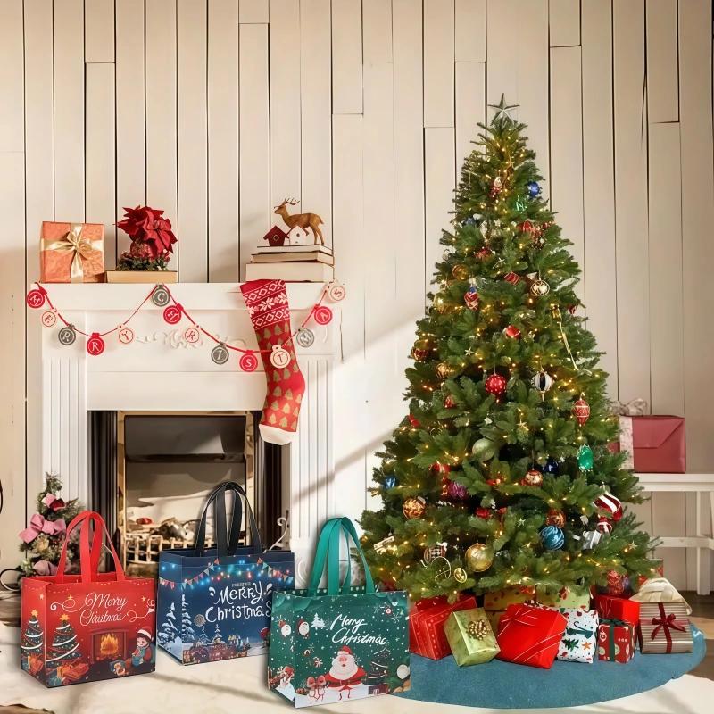 16PCS Christmas Gift Bags With Assorted Patterns. Reusable Non - Woven, Handle - Equipped. Ideal For New Year & Christmas Decor, Perfect For Holiday Gifting.Box Packs heavy-duty storage tote foldable shopping tote Water-Resistant market trip