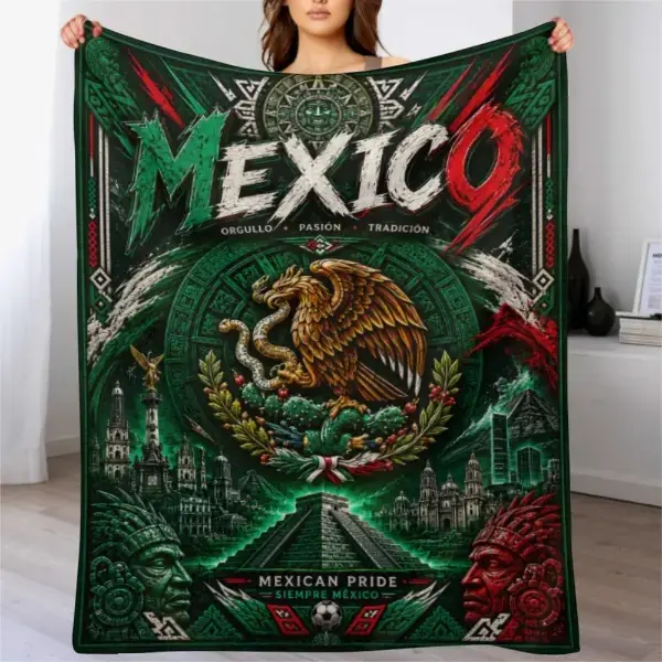 Mexico Aztec Heritage Fleece Throw Blanket Mexican Eagle Aztec Calendar Pyramid Print Soft Cozy Warm Blanket, Multi-scene Sofa Bed Travel Cover, Ideal Gift For Mexico Soccer Fans & Mexican Culture Lovers