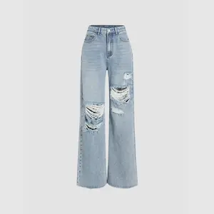 Cider [size XXS Petite-XL Petite] Petite High Waist Ripped Straight Leg Jeans