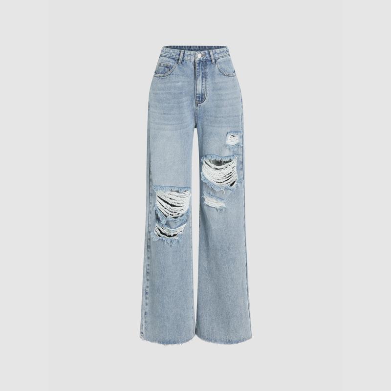 Cider [size XXS Petite-XL Petite] Petite High Waist Ripped Straight Leg Jeans