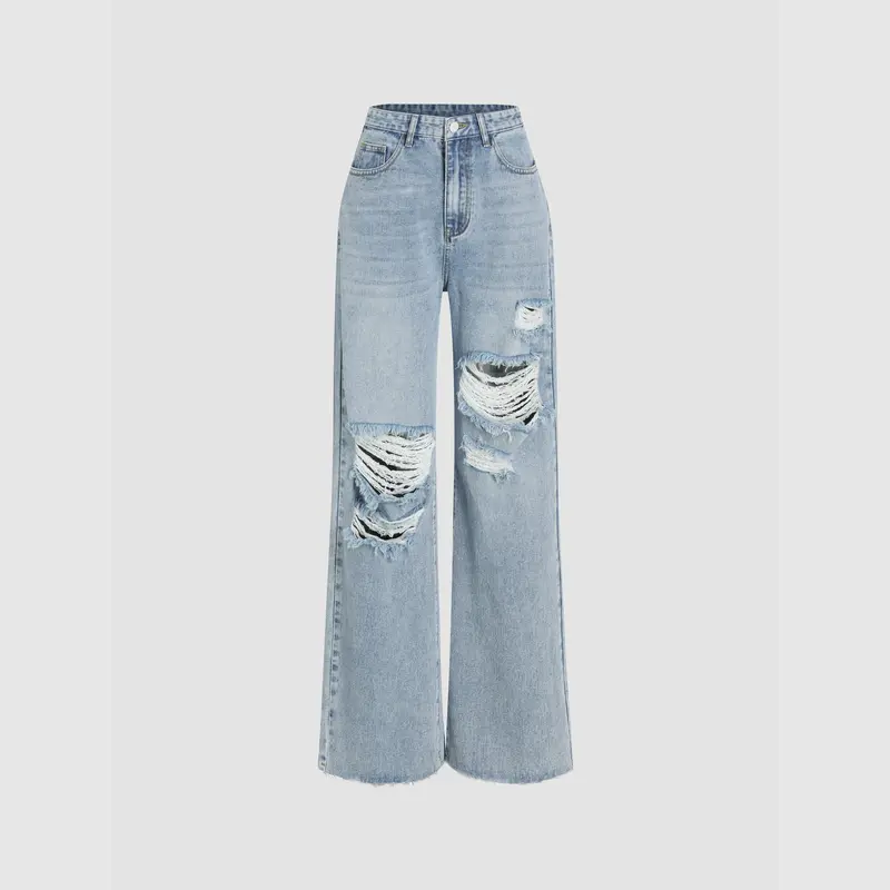 Cider [size XXS Petite-XL Petite] Petite High Waist Ripped Straight Leg Jeans