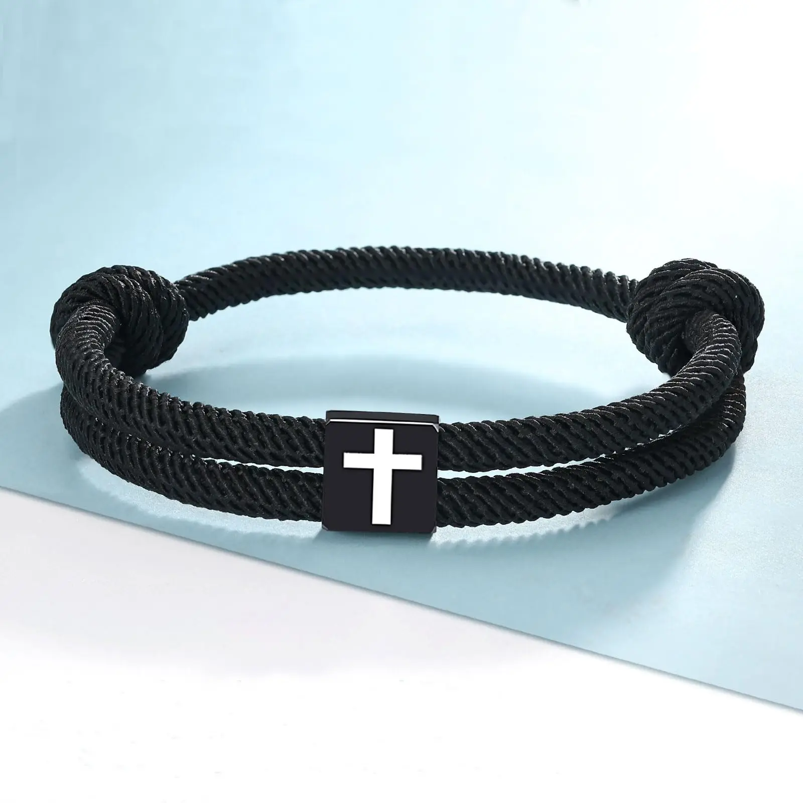 Men's Adjustable Rope Cross Crucifix Bracelet Jewelry - Handmade Braided Ribbon Bracelet, Inspirational Casual Daily Accessory, Gift for Teens (Easter, Christmas, Christian Baptism), Braided Bracelets