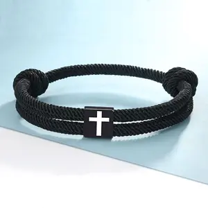 Men's Adjustable Rope Cross Bracelet - Easter Christmas Christian Baptism Birthday Gift for Teens