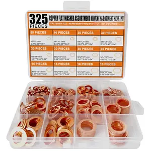 325 count, 10 Sizes,  Copper Metric Sealing Crush Washers Assortment Kit, Upgraded Flat Ring Oil Drain Plug Crush Washer Gasket Seal Assortment Set, Banjo Bolt Washer for Automotive,