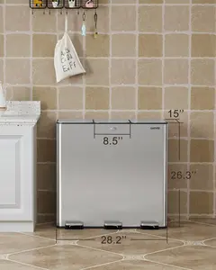 Garvee 3 x 7.9 Gal (3 x 30L) Trash Can, Stainless Steel Triple Compartment Step-On Recycling Bin with Soft-Close Lids & Removable Plastic Inner Buckets for Kitchen, Home, Office