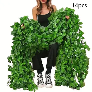 14 Pcs Fake Ivy Leaves Artificial Garland, Artificial Plants, Greenery Hanging Plant Vine for Bedroom Wall Decor, Wedding Party Room Aesthetic, Christmas Decor