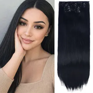 VOSILK Hair Extensions Black Long Straight Hair 6PCS Natural Soft Fiber Double Thick Hair Patches Suitable For Women 24 Inches versatile style option