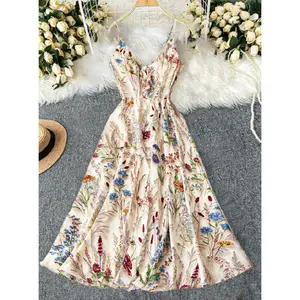 Colorful printed suspender dress, slimming effect, plus size