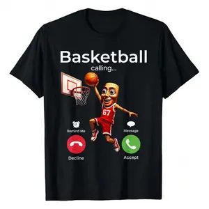 Basketball Calling Funny Tung Sahur Sport Player Phone Call T-Shirt, Women's Printed T-Shirt 220g, 100% Cotton, Retro Street Women's Short-Sleeved T-Shirt, Round Neck Casual Women's Outdoor T-Shirt
