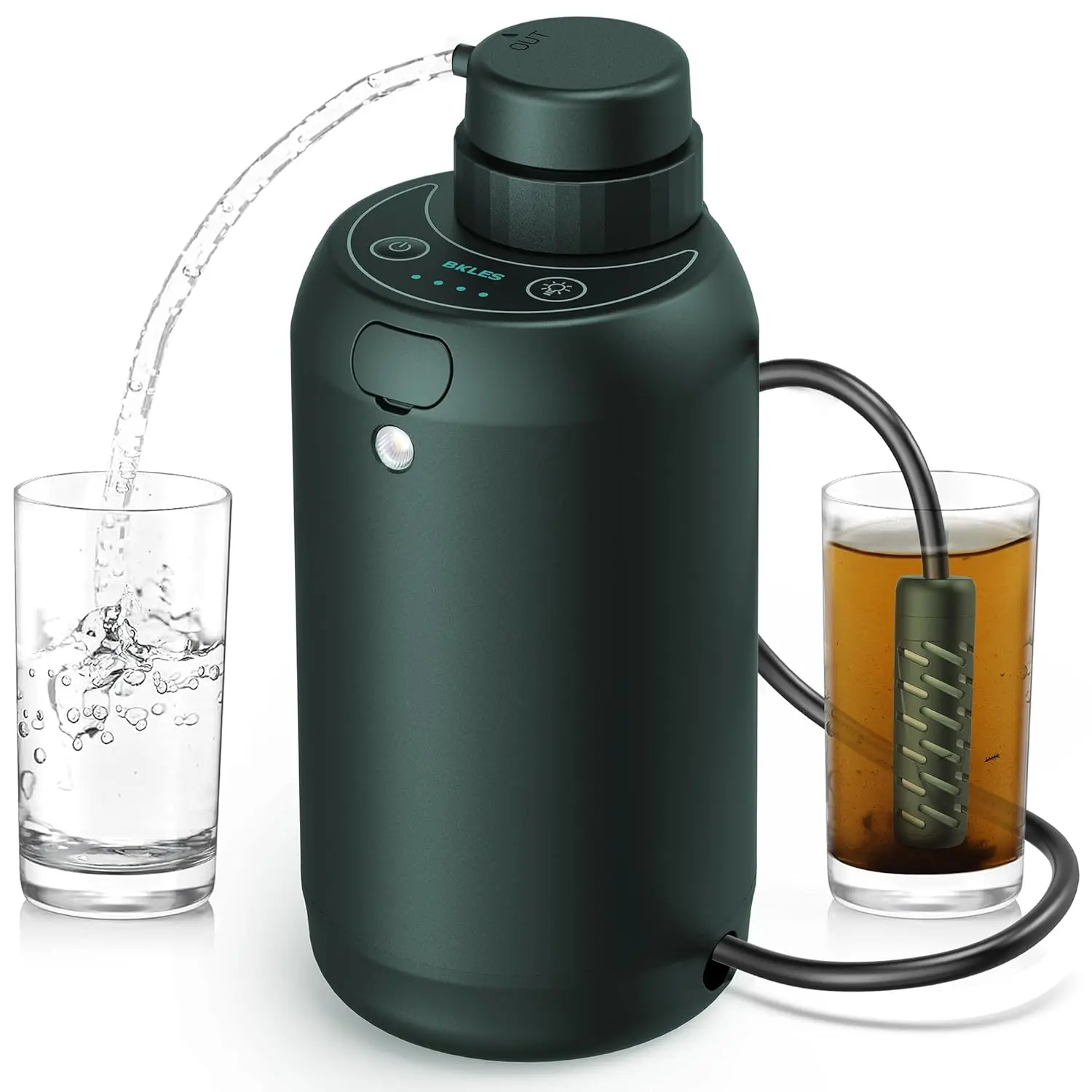 Camping Water Filter – Water Filtration System Survival with 0.01 Micron, 6-Stage Portable Water Filter, Electric Emergency Water Purifier with SOS Light for Hiking, Travel, Backpacking – Green