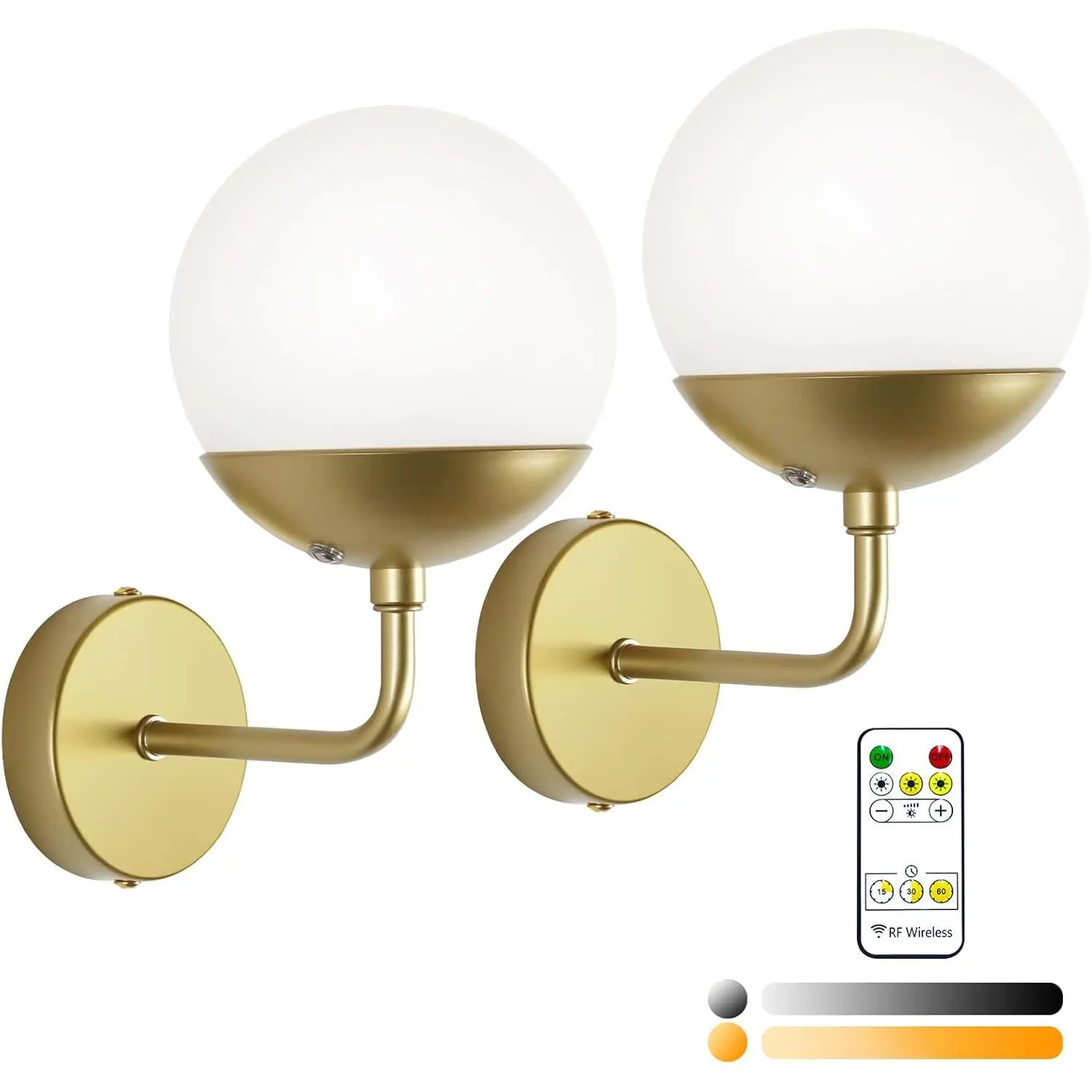 Operated Wall Sconce Set of 2, Rechargeable  Sconces with Dimmable Detachable  Bulbs and Remote, 3 Colors Wall Lights for Bedroom Living Room Hallway Fireplace