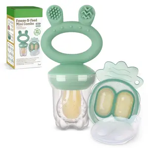 Baby Fruit Food Feeder & Mini Freezer Nibble Tray Combo, Breastmilk Popsicle Molds for Cooling Relief, BPA Free Silicone Feeder for Safe Infant Self Feeding, 4 Month+ (Pea Green)