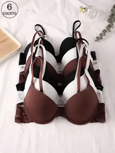 Women's Solid Color Lace Bra, Soft Minimalist Comfortable Breathable Push Up Bra, Women's Lingerie for All Seasons, Intimate Clothing, Underwear, Breathable Minimizer Bra, Womenswear