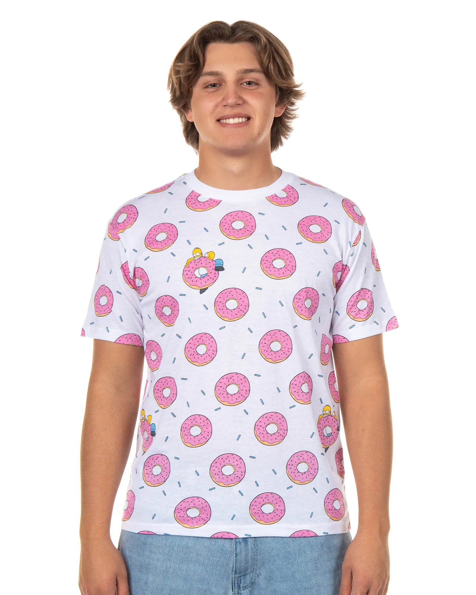 The Simpsons T-Shirt Men's Pink Doughnut Short Sleeve Top, Tshirt, Shortsleeve, Print, Soft, Polyester