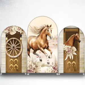 2D FLAT Rustic Horse Stall with Floral Arch Backdrop Cover for Equestrian Theme Event