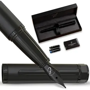 Luxury Fountain Pen Set - Smooth Medium Nib - Includes 3 Ink Cartridges, Refillable Ink Converter, Gift Box - For Writing, Calligraphy, Journaling, Sketching (The Stealth)