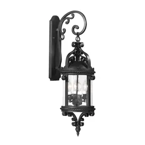 Pamplona 4-Light Large Outdoor Wall Sconce with Clear Seeded Glass Shade