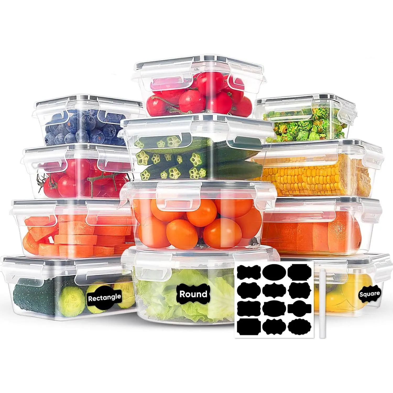 24-Piece Food Storage Containers, Leakproof Airtight | BPA-Free, PVC-Free, Food-Grade Plastic, 12 Containers + 12 Lids, Reusable, Microwave Safe, Dishwasher Safe, Meal Prep