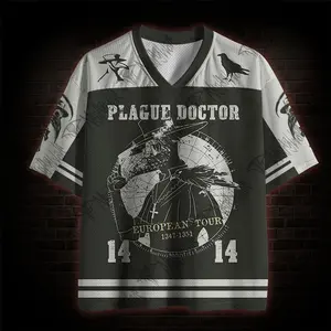 Vintage Mesh Jersey Vintage Plague Doctor Mesh Jersey Unisex Graphic Oversized Streetwear Tee Top for Men & Women S-3XL Breathable Pre-Shrunk Fabric