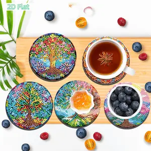2D FLAT6pcs Set DIY Diamond Painting Coasters Kits Can Be Washed With Water Diamond Painting Art Coaster Kit Diamond Painting Crafts CDIY Diamond Painting Kit for Adults & Beginners, No Skills Needed. Sparkling Art to Brighten Rooms & Perfect Festive Gift