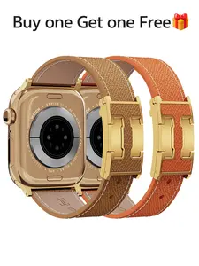 CrazyGrass For Apple Watch Dual Pack Palm Grain Leather Bands with Metal Deployant Buckle Premium Replacement Straps Quick Release Design Fits All Series 1 to 11 SE and Ultra 38 40 41 42 44 45 49mm Universal Comfortable Business Daily Wear Accessories