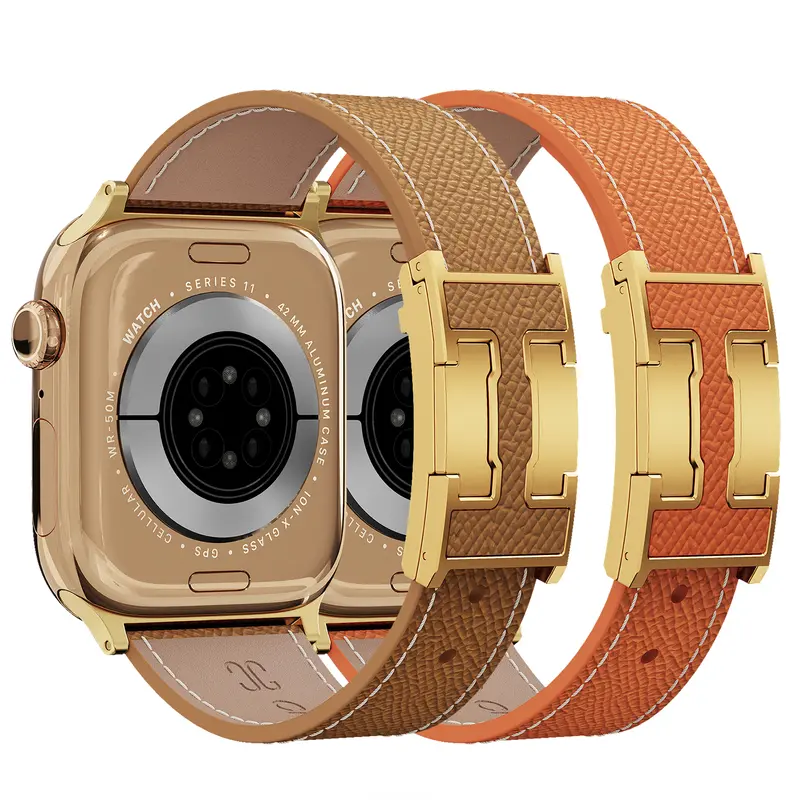 CrazyGrass Dual-Pack Palm Grain Leather Wearable Smartwatch Bands, Premium Quick-Release Replacement Straps, Universal Compatible with Apple Watch Series 1-11 SE/Ultra, 38/40/41/42/44/45/49mm, Comfortable Business Daily Accessories