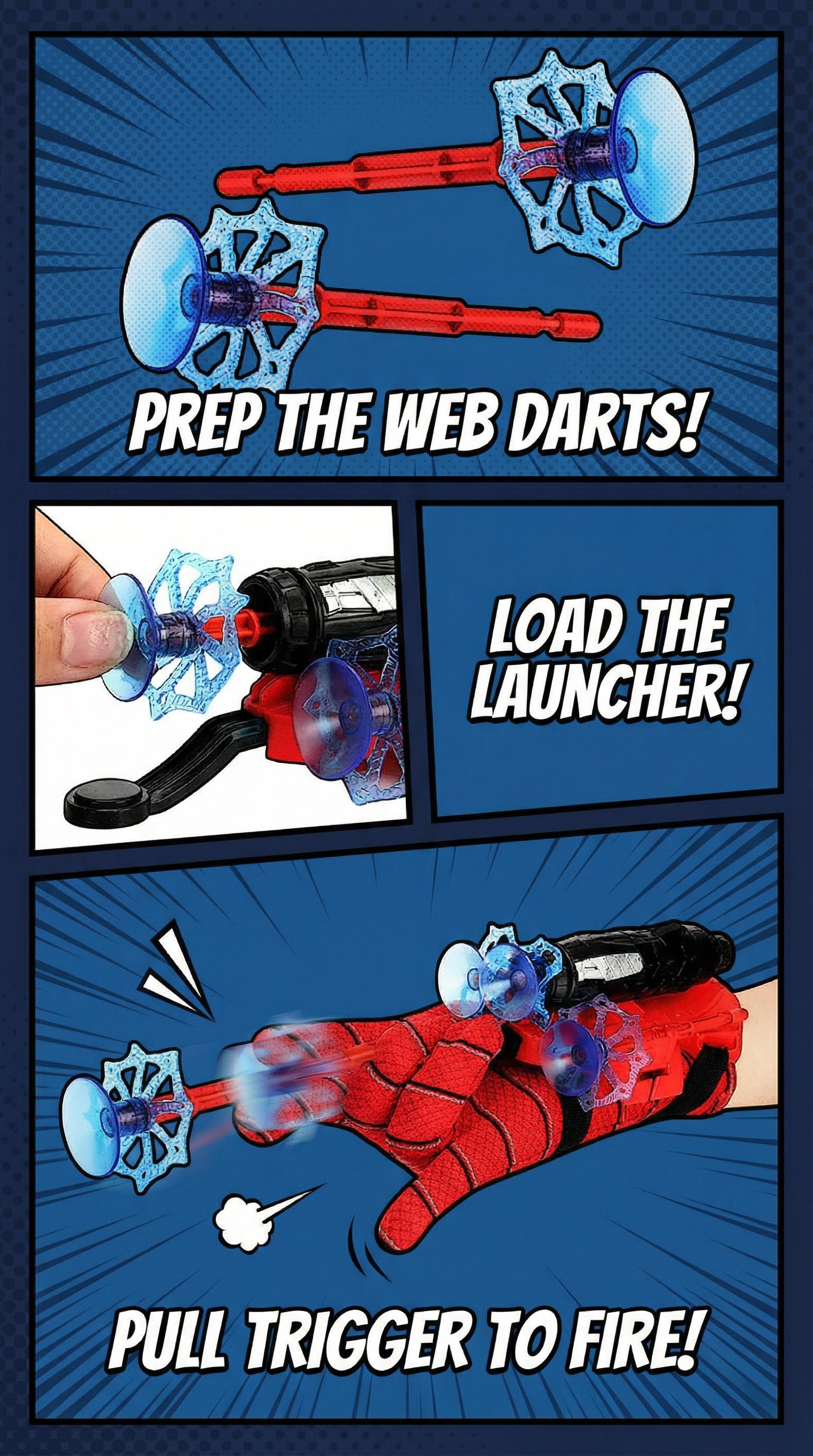 Heroic Spider Silk Superhero Wrist Launcher String Shooter Blasters Toy Set -1-Size Polyester Wearable Glove, Suction Cup Darts, Unisex 4+ Kids Stuff Cool Toys for Outdoor Play Gifts
