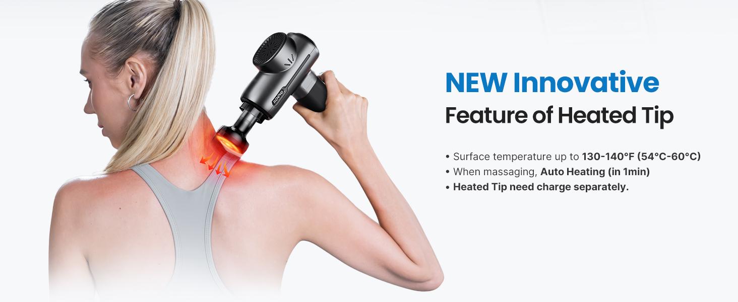 RENPHO Active+ Thermacool Massage Gun, Heat and Cold, App, Video Tutorials, Handheld Percussion Massager, Deep Tissue Muscle Relaxation, 5 Speeds, 5 Heads, Carry Case, For Starters and Fitness Lovers
