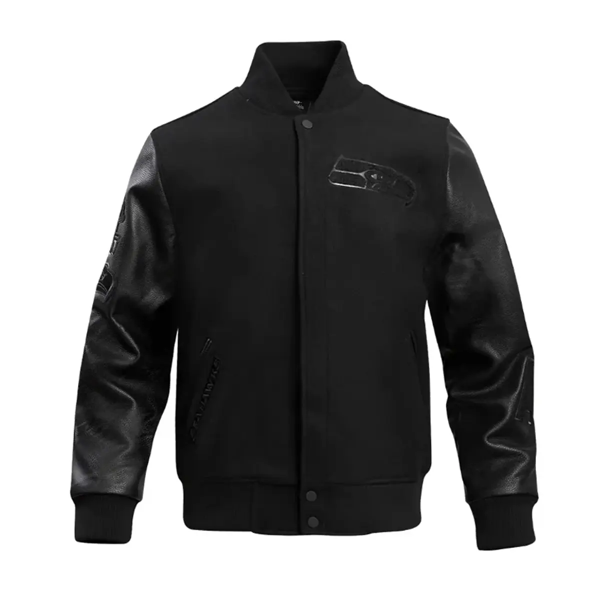 Hide Crafts Seatle Seahawks Triple Black Varsity Wool Leather Jacket Classic Fleece Blend for Fans Game Day Casual Wear