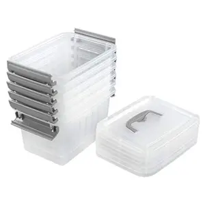 3.5 Quart Clear Storage Bin Small Plastic Stackable Box Cotainer with Lid and Grey Handle 6 Packs