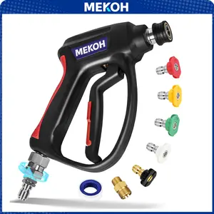 Short Pressure Washer Gun with Swivel, 5000 PSI High Power Washer Spray Gun, 10 GPM Foam Gun with 3/8" Quick Connect, M22-14mm for Extension Wand, Hose, Pressure Washer Handle with 5 Nozzle Tips,nova