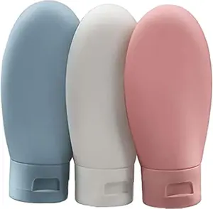 Travel Bottle, 3 Pcs Leak Proof Refillable Squeezable Containers Set(60 ml) with Label and Transparent Carry Bag for Liquid Shampoos, Soap and Toiletries. (Multicolor)