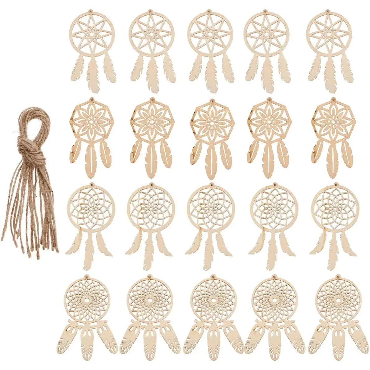 40pcs Wooden Dreamcatcher Arts and Crafts for Dreamcatcher Kit Wood Crafts for DIY Kits Wooden Hanging Ornaments Kit Unfinished Dream Catcher Wood Dream Catcher Paper Cut