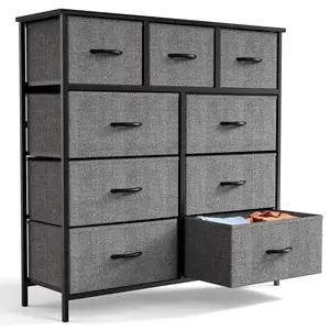 9 Drawer Fabric Dresser for Bedroom, Grey