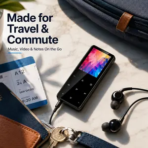 Touch MP3/MP4 music player, portable digital audio player with built-in speaker, recorder, e-book reader, video playback, touch buttons, TF/microSD card support not included, 3.5 mm wired connection for travel and study