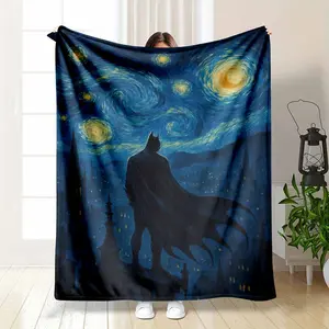 Dark Vigilante Starry Night Flannel Blanket Gothic City Skyline Swirl Sky Art Print Soft Cozy Lightweight Warm Throw for Sofa Bedroom Movie Night Travel Holiday Gift