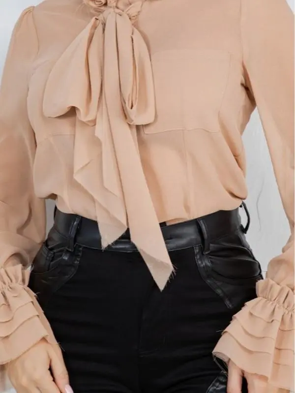 Trim Long Sleeve Blouse