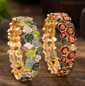 Elegant enamel rose elastic bracelet for women with premium stylish design. Delicate rose pattern makes it versatile for all outfits. A gorgeous daily jewelry piece and thoughtful gift choice for friends and loved ones.
